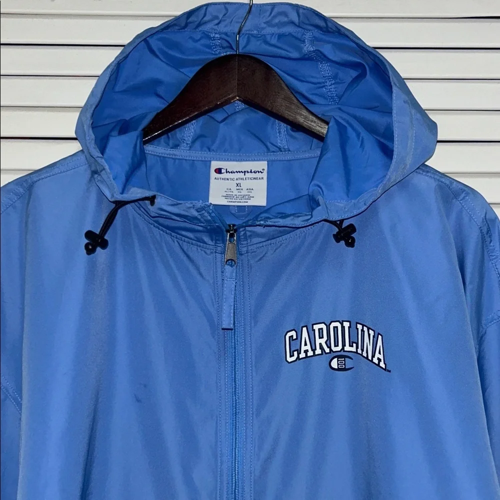Champion Blue Hooded Half-Zip Windbreaker Pullover with 'CAROLINA' Logo